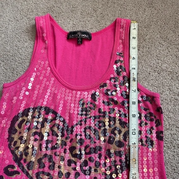 Almost famous sequin long tank top fuchsia pink black gold size M very nice - Picture 9 of 10